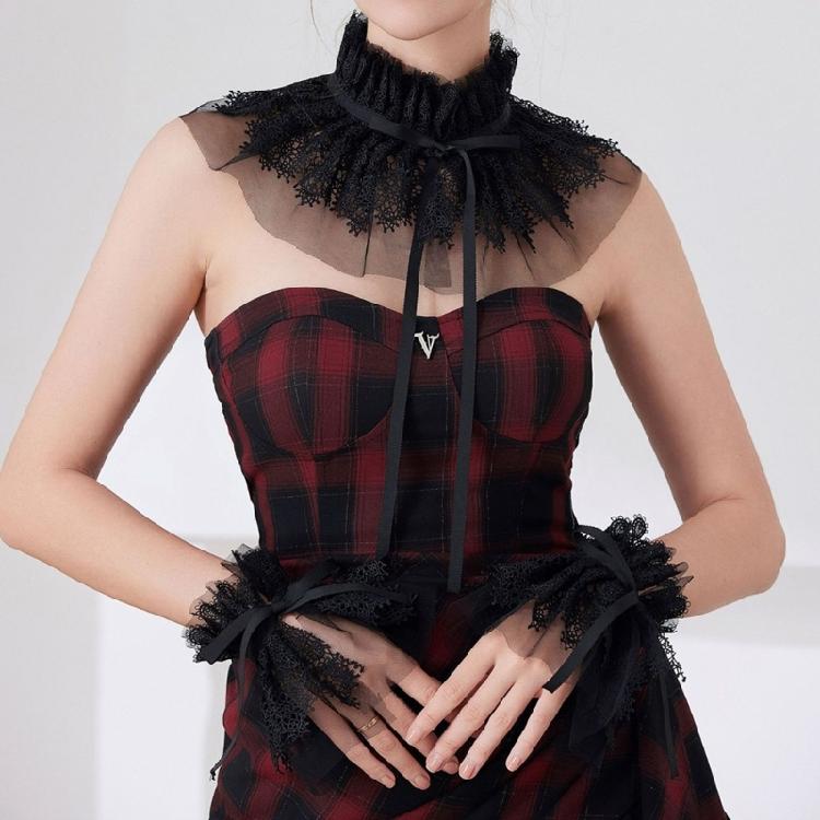 Detachable Ruffle Collar and Cuffs Lace Embroidered Accessory Set for Shirt Dresses Costumes and Event Wear Set