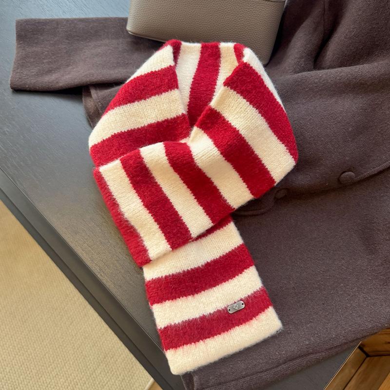 Fashion Wool Knitting Lady Scarf Winter Warm Soft Solid Color Stripes Women Scarf Shawl Wrap Scarves Blanket Bandana