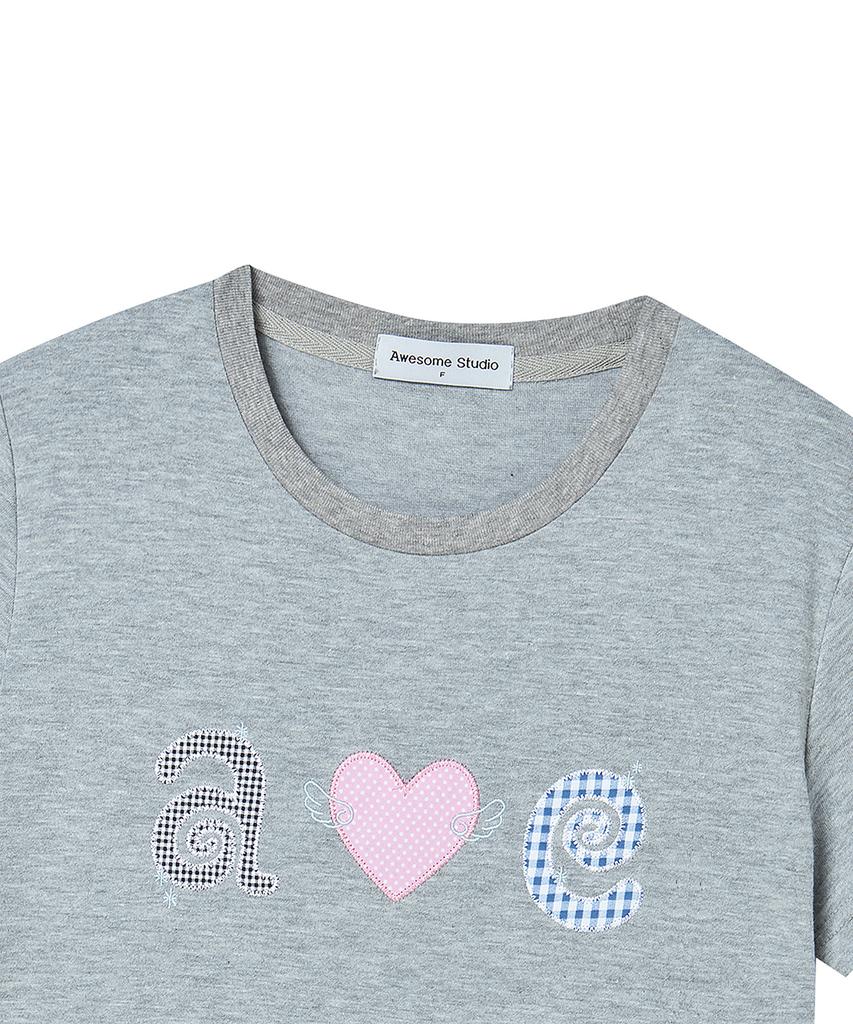 AWESOME STUDIO Kitsch Patchwork T-Shirt Melange Gray