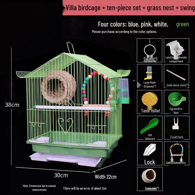 Luxury Home Villa Bird Cage for Small Parrots and Budgies - New Design with Embroidered Eye Pearl and Free Shipping.