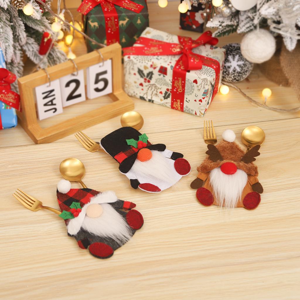 4pcs Gnome Christmas Cutlery Holder Knife Fork Pocket Bags Xmas Tableware Cover Dinner New Year Christmas Decoration for Home