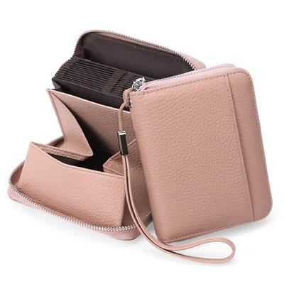 SENDEFN Women's Genuine Leather Mini Wallet with Large Capacity, Coin Purse, Card Case, and Anti-Skimming Accordion Detail