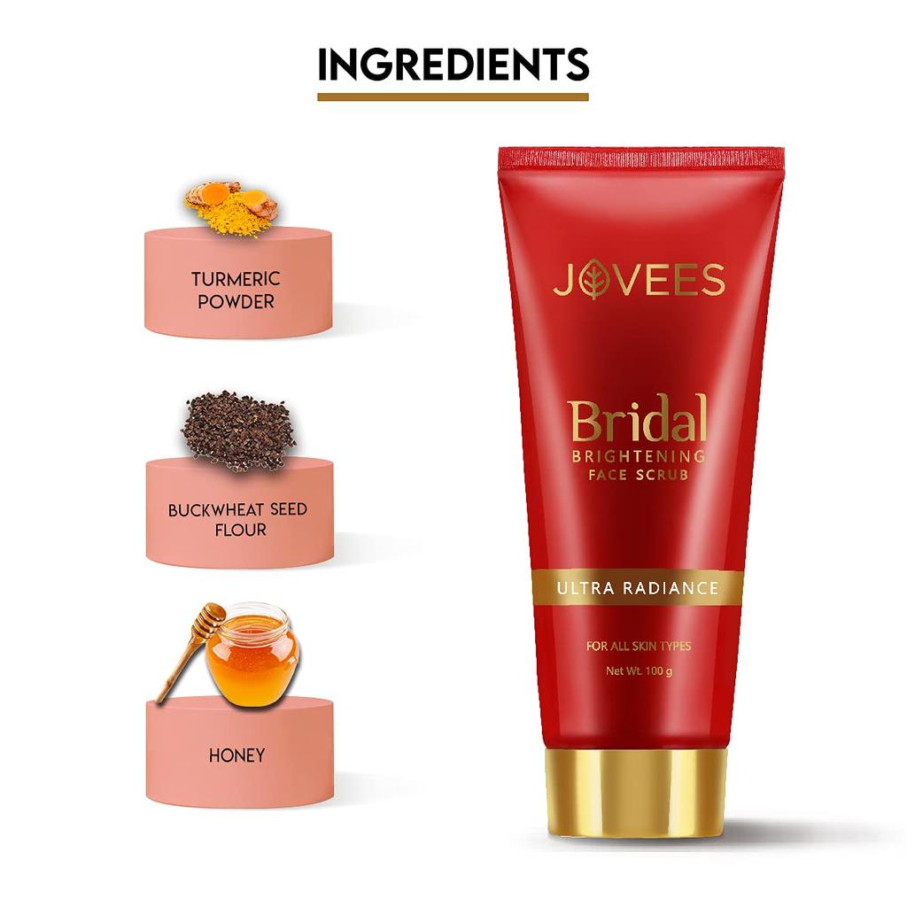Jovees Bridal Brightening Face Scrub 100G Pack Of 1 | Gentle Exfoliation For Radiant Glow | Smooth Skin Care For All Types Paraben Free