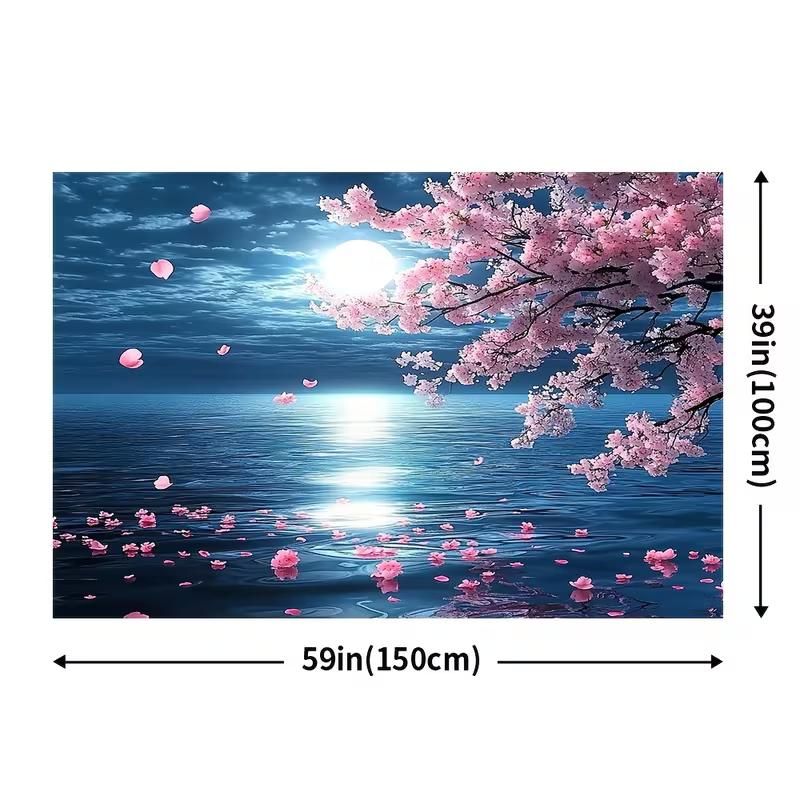 2D Printed Moonlight Cherry Blossom Sea Tapestry for Home Decor