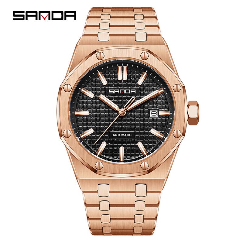 SANDA Men's Waterproof Mechanical Watch with Solid Steel Band and Calendar