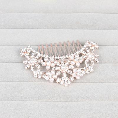 Einfacher Strass-Faux-Perlen-Hohl-Haarspange, Haarkamm, Kopfschmuck für den täglichen Gebrauch