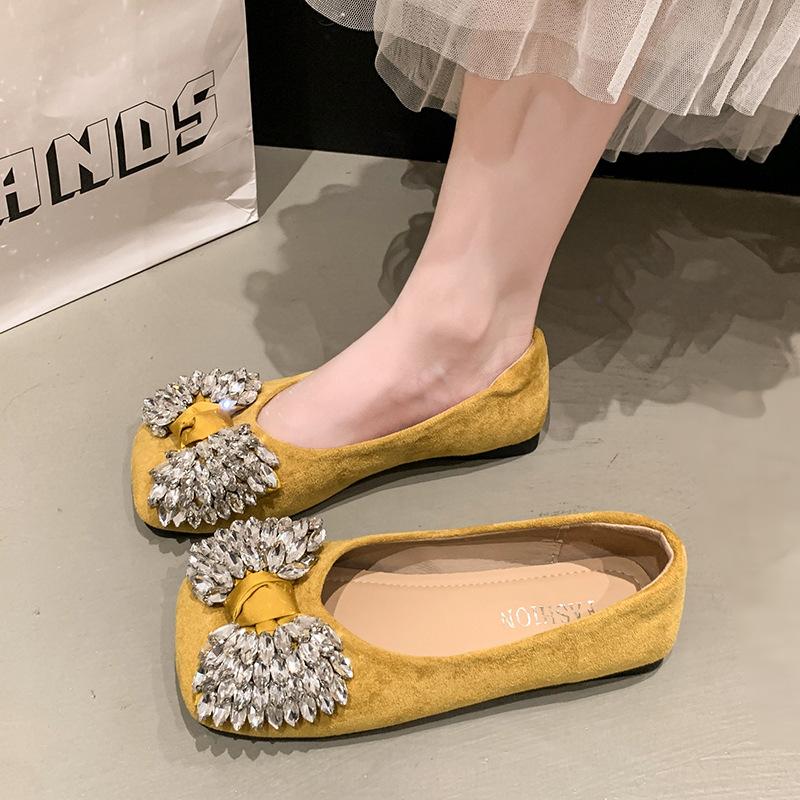 2025 summer new fashion versatile casual shoes rhinestone bow famous slow style pointed head not tired feet single shoes women