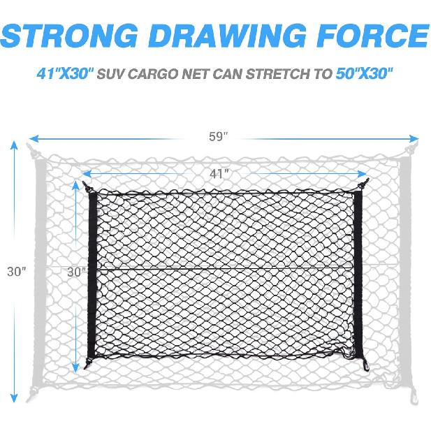 MICTUNING Upgraded 41 X 30 Inch Cargo Net Auto Trunk Rear Cargo Organizer Elastic Mesh Net Holder - Universal Fit For SUV Truck Mini Vans