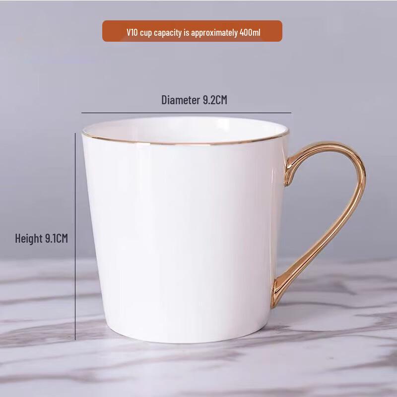 Qianxing Ceramic Pure White Mug with Gold Handle - 2 Pack