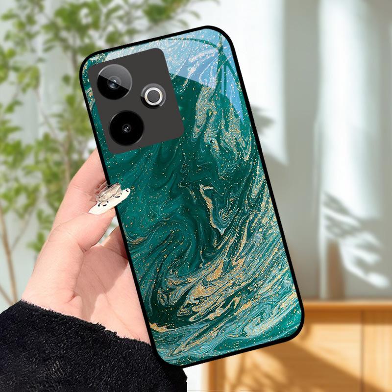 Für Realme GT7 5G Hülle Luxus Malerei Cover Gehärtetes Glas Handyhülle Für Realme GT 7 Fundas Harte PC Stoßfeste Schale Bumper