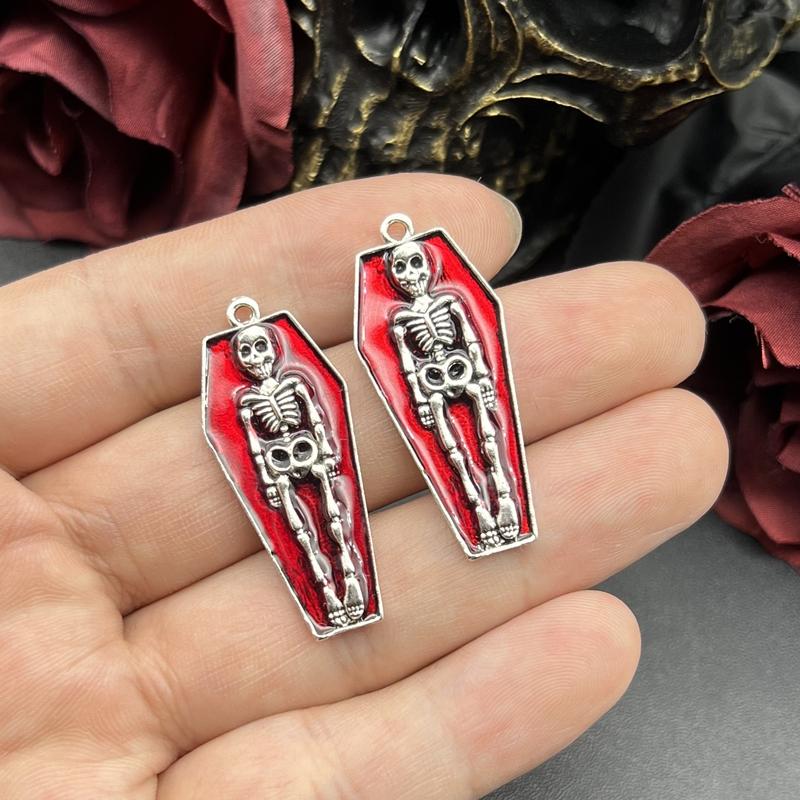 5pcs 41*18mm Gothic Skeleton Charm in Coffin Blood Red black Skeleton Charms Pendant Fit Halloween Making DIY Jewelry Findings