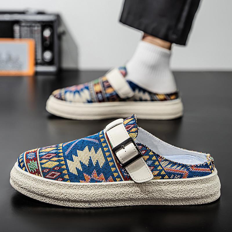 Spring new lazy shoes comfortable and breathable color knitted cloth lightweight personalized bag head slippers