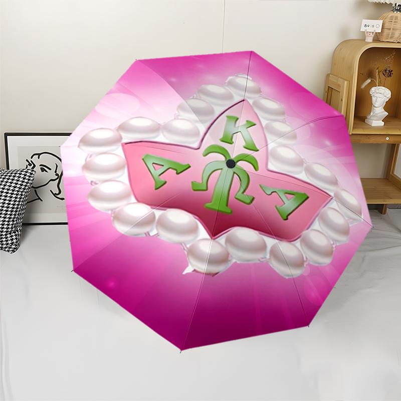AKA logo9 Print Automatic Umbrella, 8 Rib Iron Frame, Plastic Handle, Suitable for Outdoor Travel &Daily , Ideal Gift