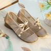 Dam sommar ny lågklackad meschsko mjuk sula halkfri rund tå urholkad rosett balettsko grund slip-on lätt sandal