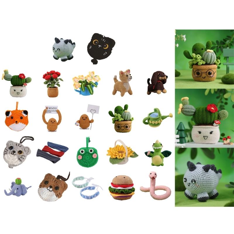 Kit per uncinetto di animali fai-da-te Set di filati per uncinetto di piante Kit per uncinetto per principianti Set per imparare l'uncinetto con video in inglese