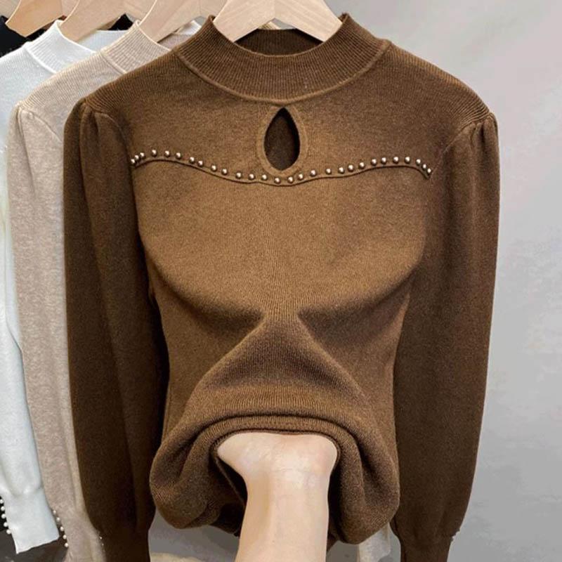 Sweater for Women Autumn Winter Thickened Warm Knitted Stretchy Long Sleeve Oversize Tops