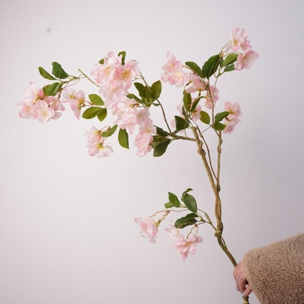 Long Branch Artificial Cherry Blossom with Leaves Real Touch Silk Cherry Blossoms Branch Realistic Handmade Fake Flower