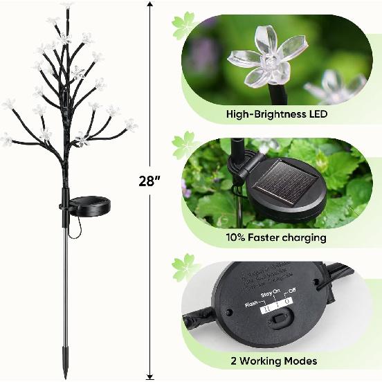 Solar Garden Lights Garden Decor, Solar Flowers Lights Outdoor Decorative,2Pack 40LED Solar Lights Outdoor Garden Waterproof for Outside