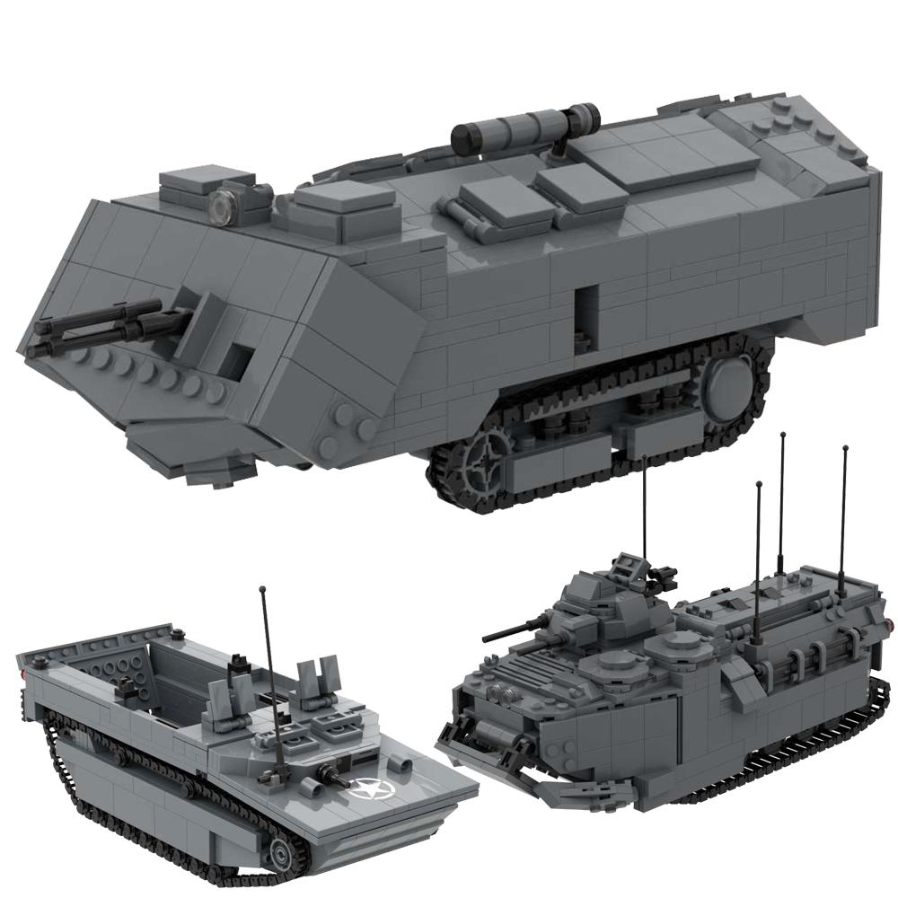Amphibious Tank LVT1 LVT4 Assault Boat LCVP Landing Craft Char Saint-Chamond AAV7A1 Assaui T Vehicle Military Building Block Toy