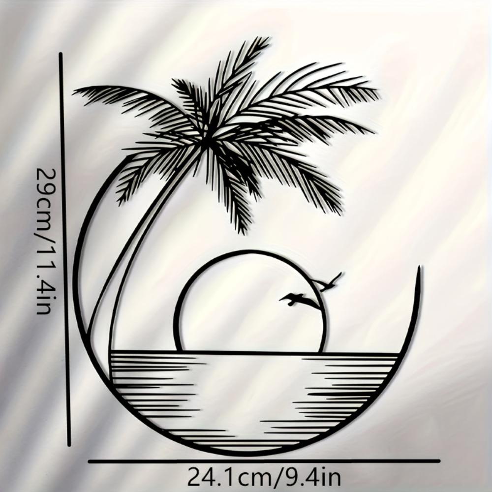 

1pc Tropical Palm Tree Metal Wall Art with Waves Birds Outdoor Decor Housewarming Wedding Christmas Gift for Balcony Garden Patio чёрный