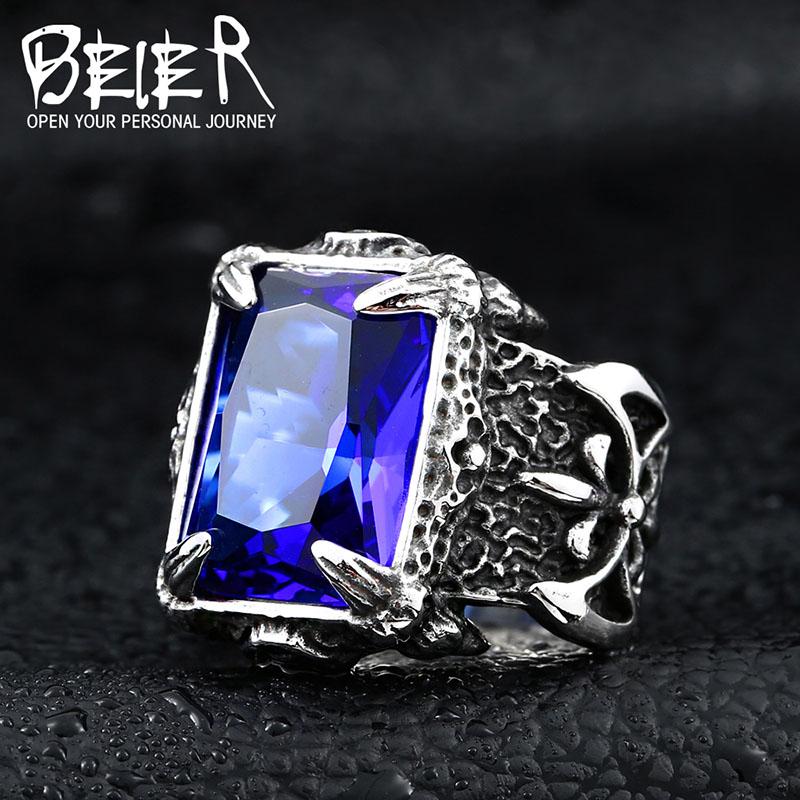 316L Stainless Steel VIKING Colorful Stone Trend Men's Ring Double-Sided  High Quality Jewelry