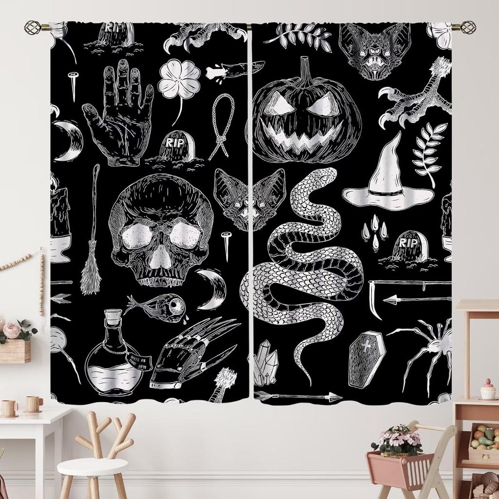 Halloween Curtains Horror Spooky Drapes Haunted House Mansion Curtain Bedroom Living Room Decor Made Of Polyester With Rod Pocket Great