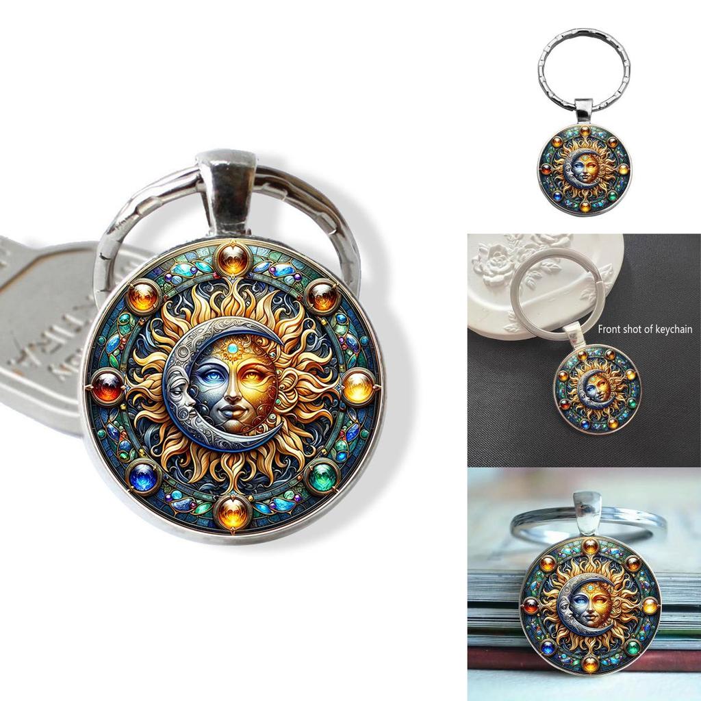 Elegant Glass Keyring With Sun Moon Design Rechargeable Key Holder For Office Use