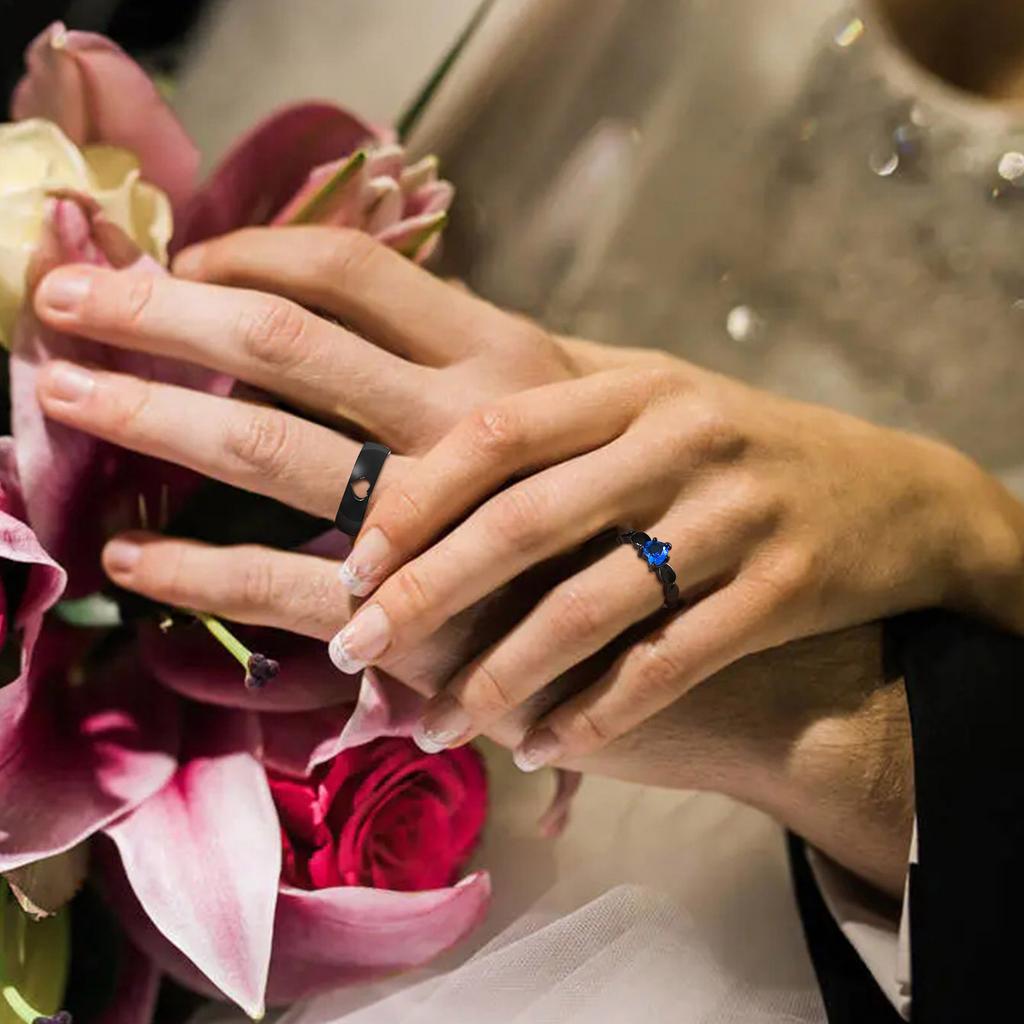 Couple Heart Rings Stainless Steel Love Stone Wedding Band Promised Rings for Her and His Jewelry Anniversary Gift