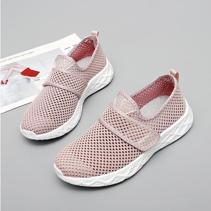 Fashion Pink Lightweight Casual Shoes Soft Sole Women Sneakers Mesh Breathable Slip On Loafers Big Size 42 Casual Shoe Flats Hollow out