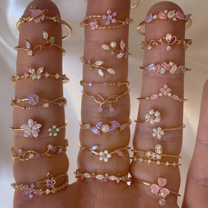 New Cute Colorful Zircon Flower Ring For Women Girl Fashion Vintage Zircon Adjustable Rings Jewelry Gift