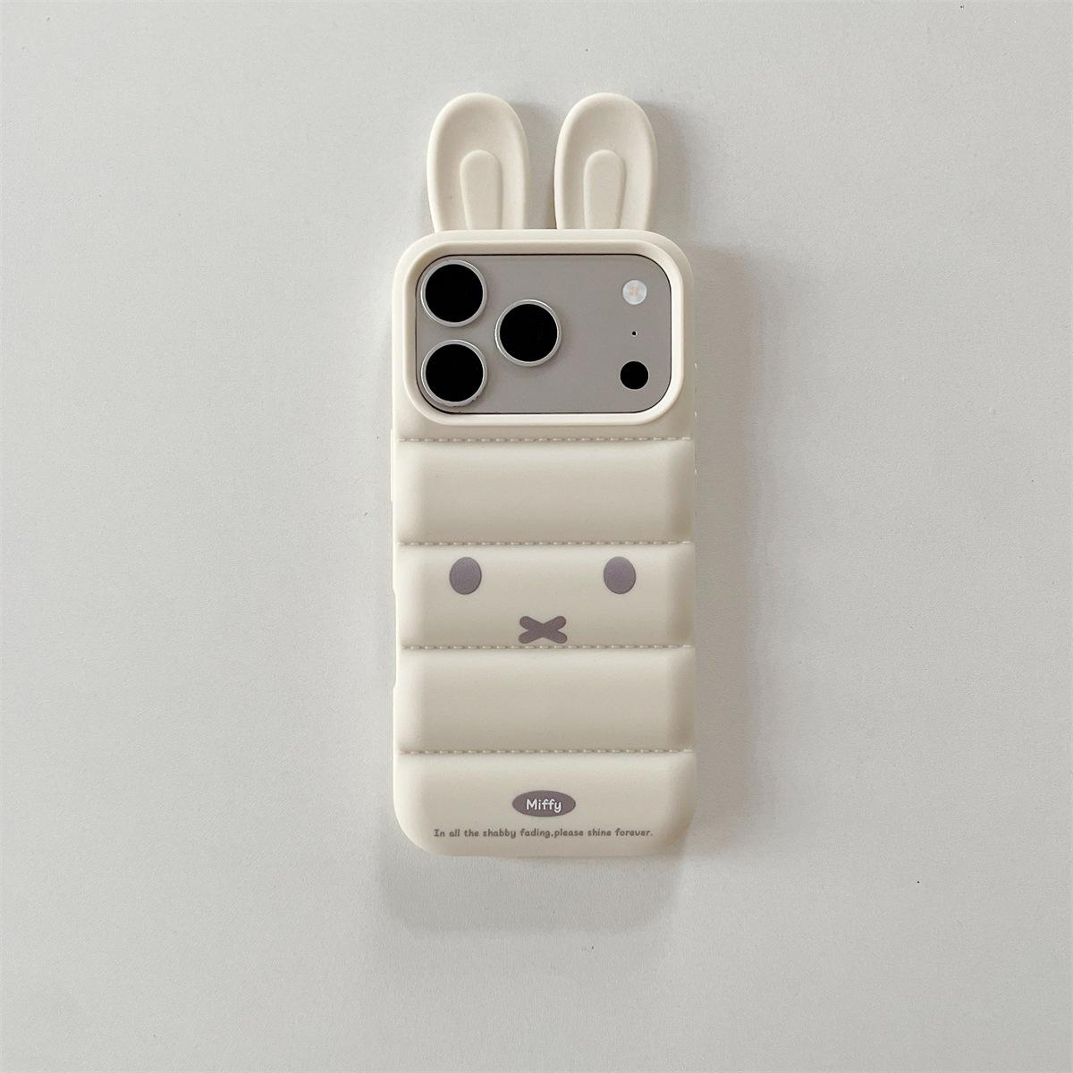 

Down Feather 3D Rabbit Ears Anti-Drop Phone Case for iPhone 15/17/16 Pro Max iPhone 17 Pro