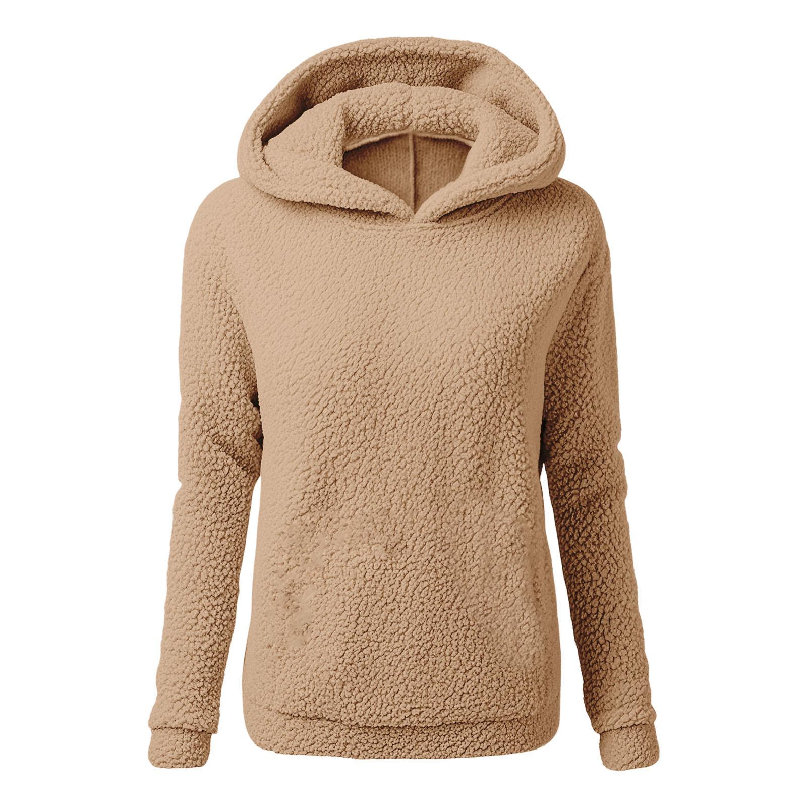Women s Fashion Long Sleeve Solid Color Pullover Hooded Casual Loose Top L хаки