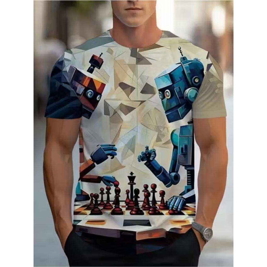 New Summer Men's Fashion T-shirt Personality Simple Pattern Printed Men's T-shirt Top