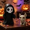 Matte Black And Beige Desktop Decor Halloween Ghost with Skeleton Dog Statues, Gothic Skull Resin Style Home Accessories Sculpture Ornaments,