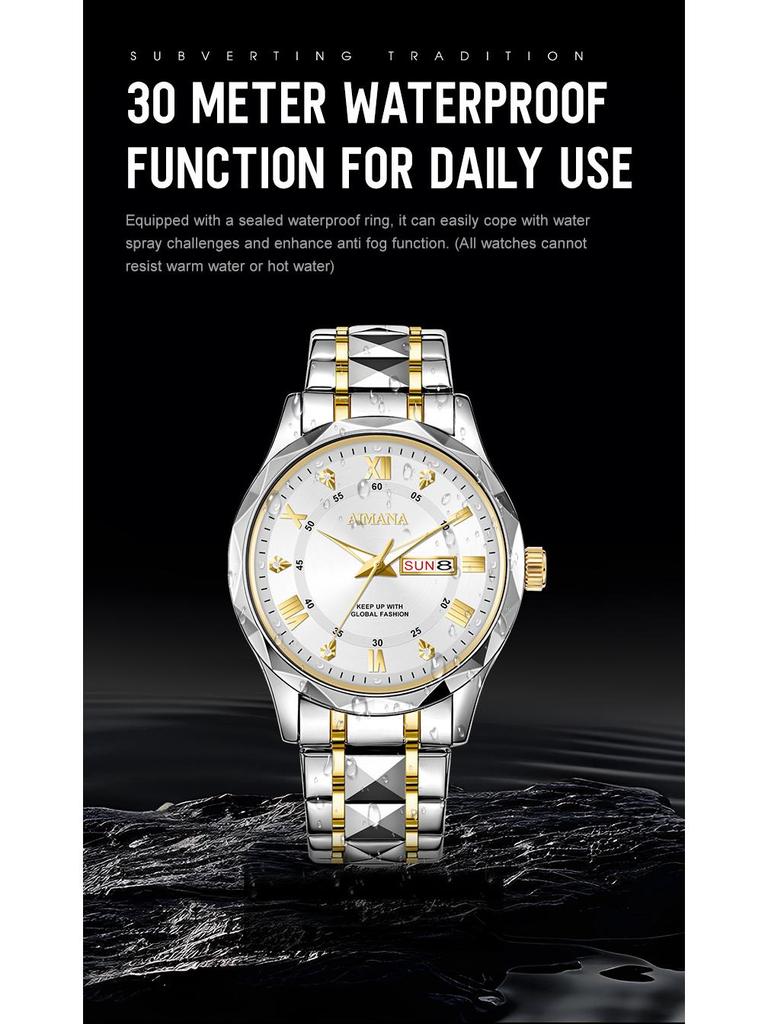 Men's Luminous Calendar Quartz Watch: Waterproof Steel Band Fashion Timepiece