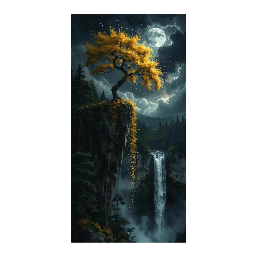 Moon Tree Waterfall Scenery Large Size Diamond Painting New Collection Landscape Diy Full Drill Rhinestone Embroidery Mosaic Cross Stitch Kits