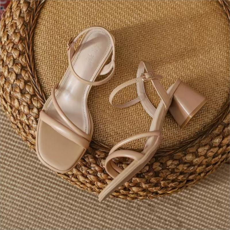 Fashion 2025 Summer New Women's Shoes Open Toe Thick Heel Sandals Fashion One Line High Heel Shoes, Fashionable Women
