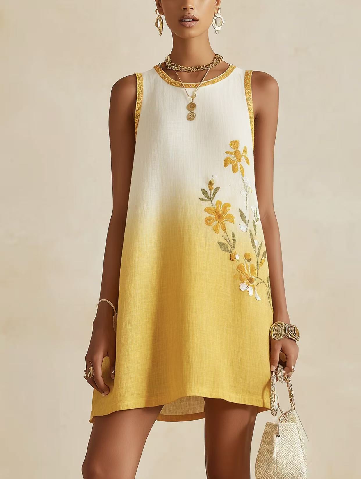 2026 European and American style summer new embroidered holiday style round neck sleeveless hollow dress women XS
