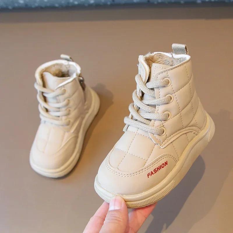 

Winter Elegant Children Snow Boots Boys Girls Soft Warm Short Boot with Thick Fur Little Kids Cotton Shoes Cute Baby Boot H08104 21 хаки