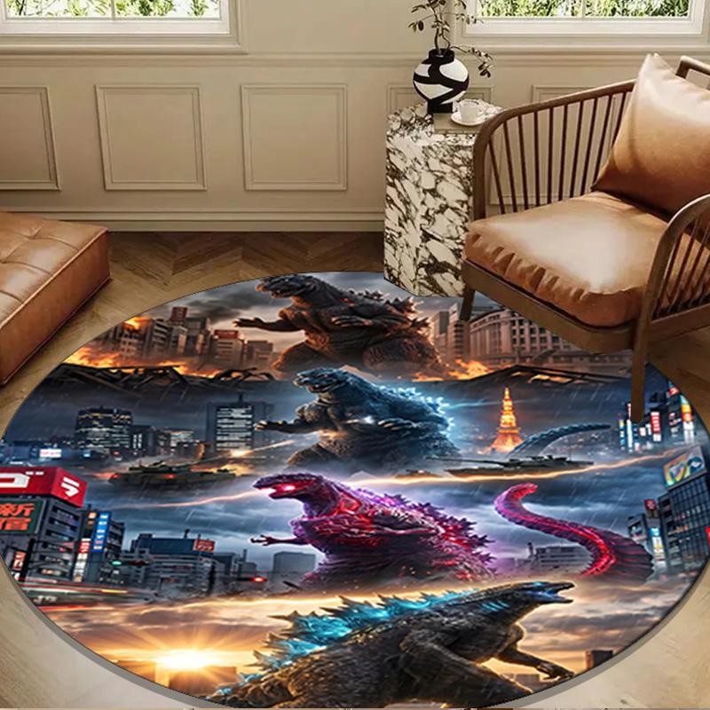 Godzi-lla Destruction Round Rug for Livingroom,Bedroom, Palyroom, Chair Rug, Area Rug, Circle Carpet, Large Size Decor Fan Christmas Gift