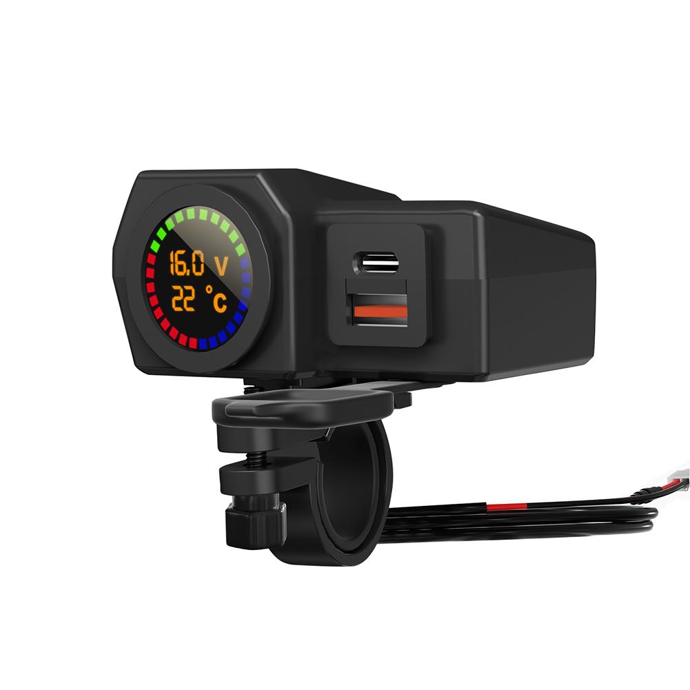 USB C Adapter Voltmeter Thermometer Digital Display Motorcycle USB Type C Charger 36W QC3.0 3.4A Fast Charging for Cell Phone