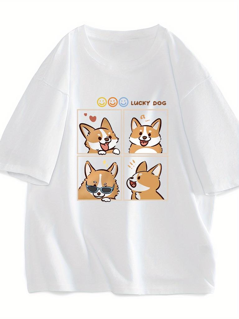 ZX Summer Mens 100 Pure Cotton Dog Pattern Printed Tshirt Casual Short Sleeved Round Neck TshirtSummer Outdoor Mens Clothing