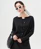 Pelimela Long Sleeve Blouse Cardigan Style T-Shirt (Black)