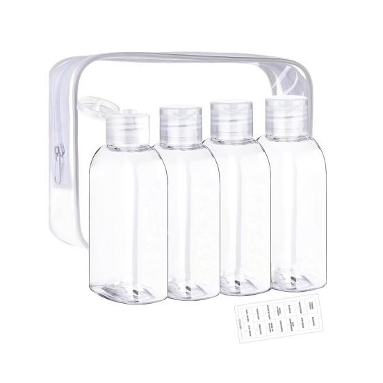 4Pcs Clear Travel Bottles Kit for Toiletries BPA-Free Leak-Proof Refillable Containers for Shampoo Lotion Oils Silicone Cream Jars Travel Accessories