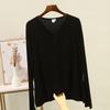 V-Neck Button-Down Long-Sleeve Modal T-Shirt - Loose Fit, Solid Color, All-Match Autumn Top
