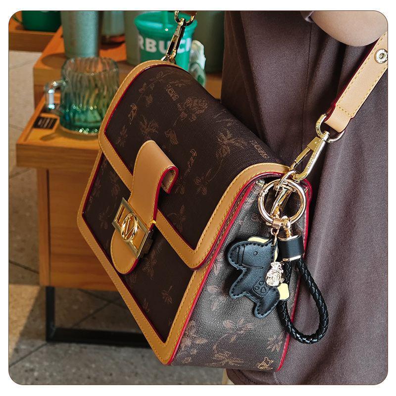 Exquisite Leather Cord Bag Charm & Car Keychain with Cute Horse Pendant Couple Bracelet