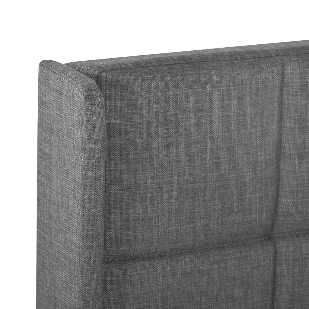 Modern design upholstered bed with padded headboard, single bed with slatted frame, 90x200cm, in grey linen, medium-firm (without mattress)