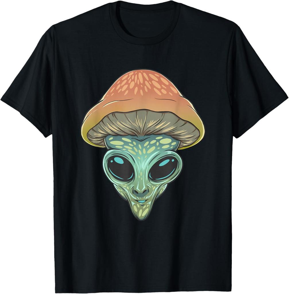 Mushroom Alien Extraterrestrial Trippy Psychedelic Graphic Tee Casual Cotton T-Shirt