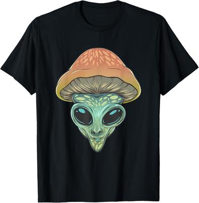 Mushroom Alien Extraterrestrial Trippy Psychedelic Graphic Tee Casual Cotton T-Shirt