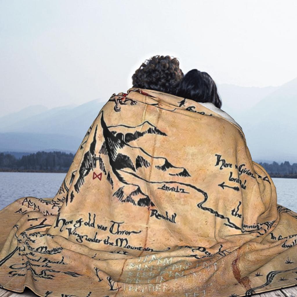 L-Lords Of The R-Rings Middle Earth Map Fuzzy Blanket Custom Throw Blankets for Sofa Bedding Lounge 125*100cm Bedspread